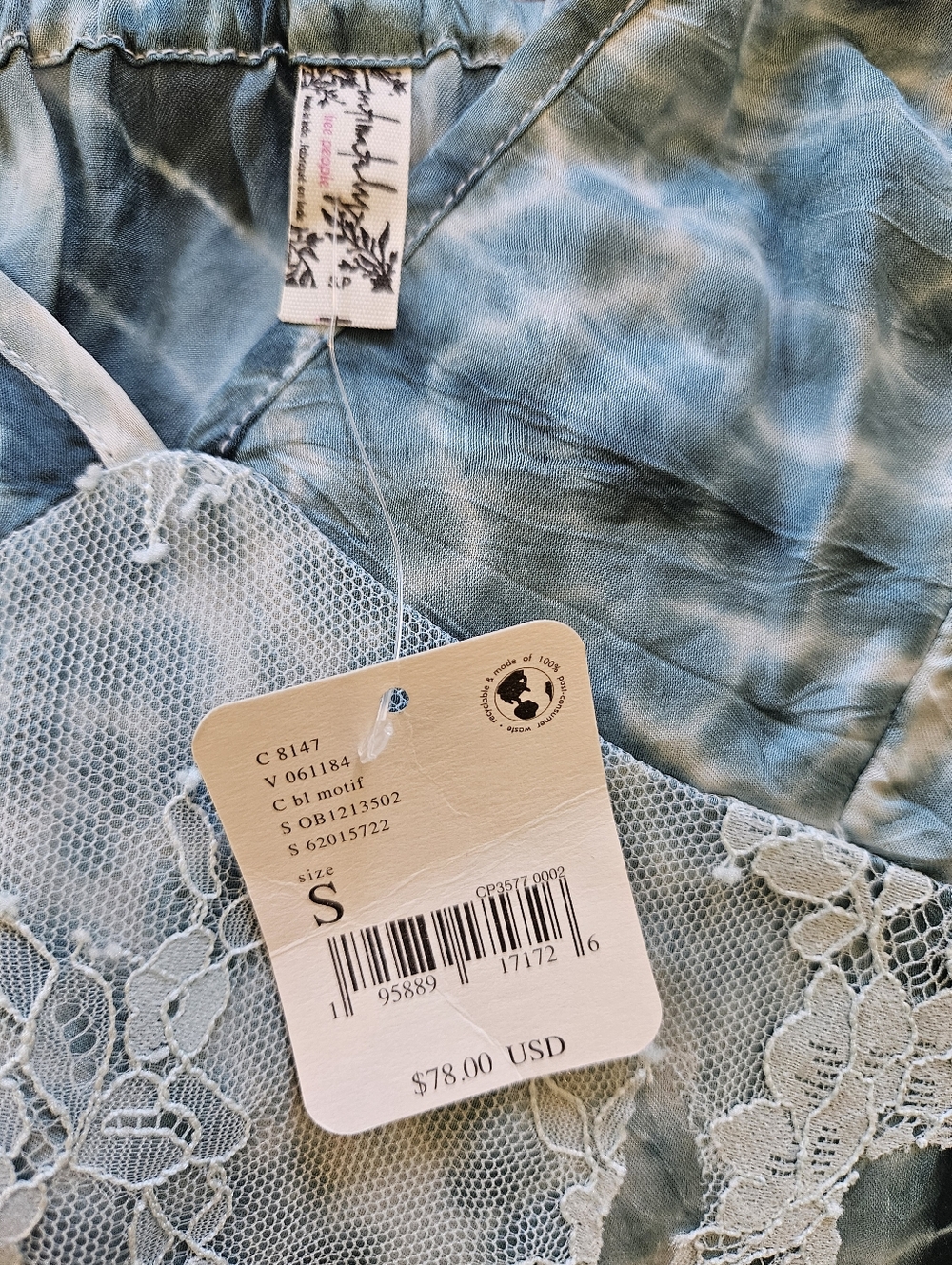 NWT Free People Teal and White Lace-Trim Slip Dress - Picture 4 of 5